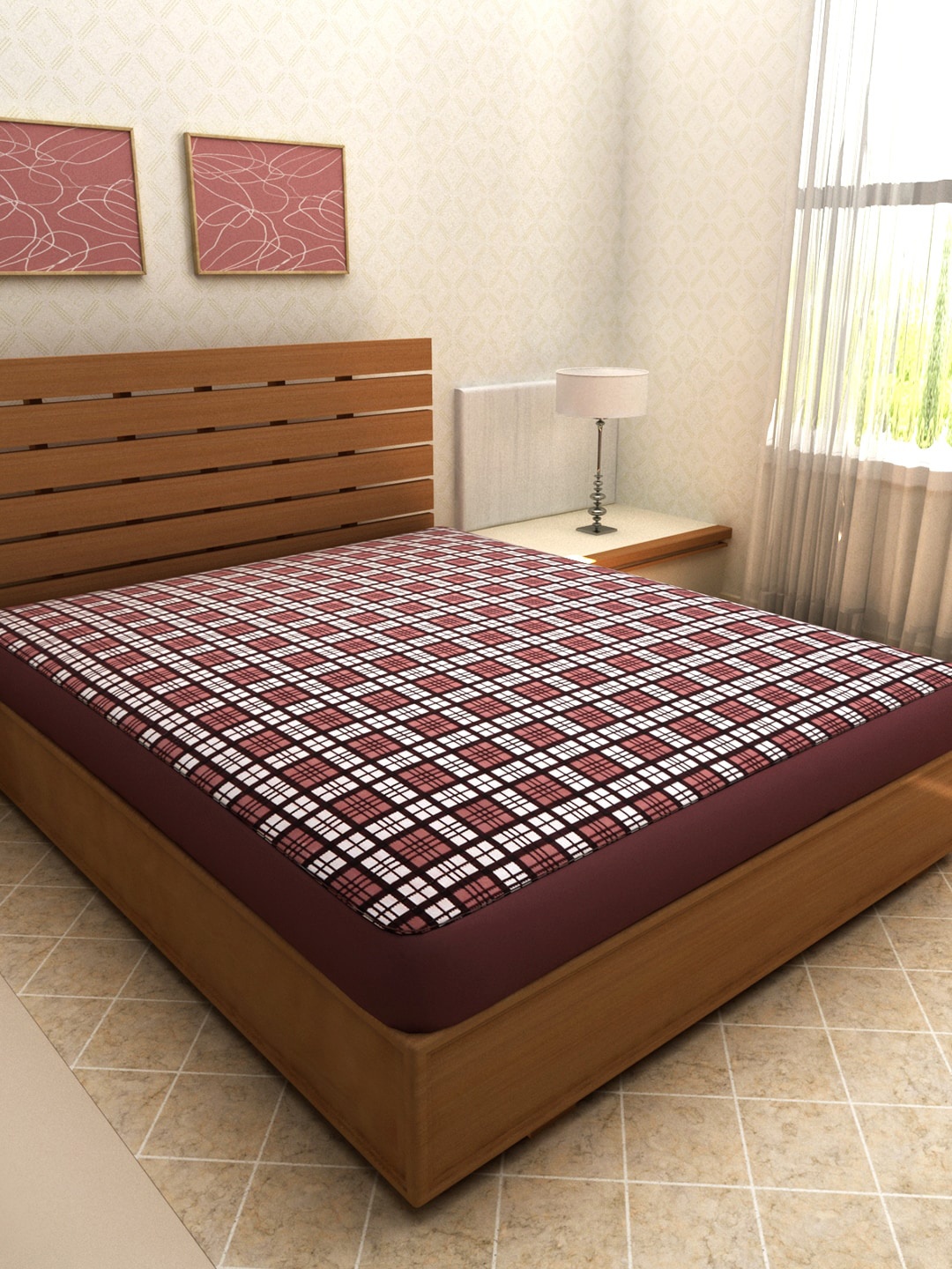 ROMEE Brown & White Printed Double Bed Mattress Protector