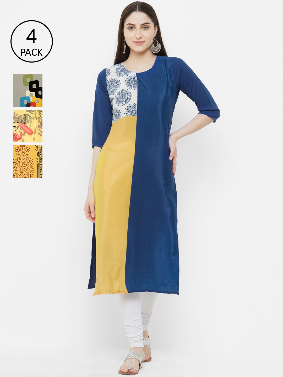 7Threads Multicoloured Pack of 4 Quirky Printed Crepe Kurta, Multi