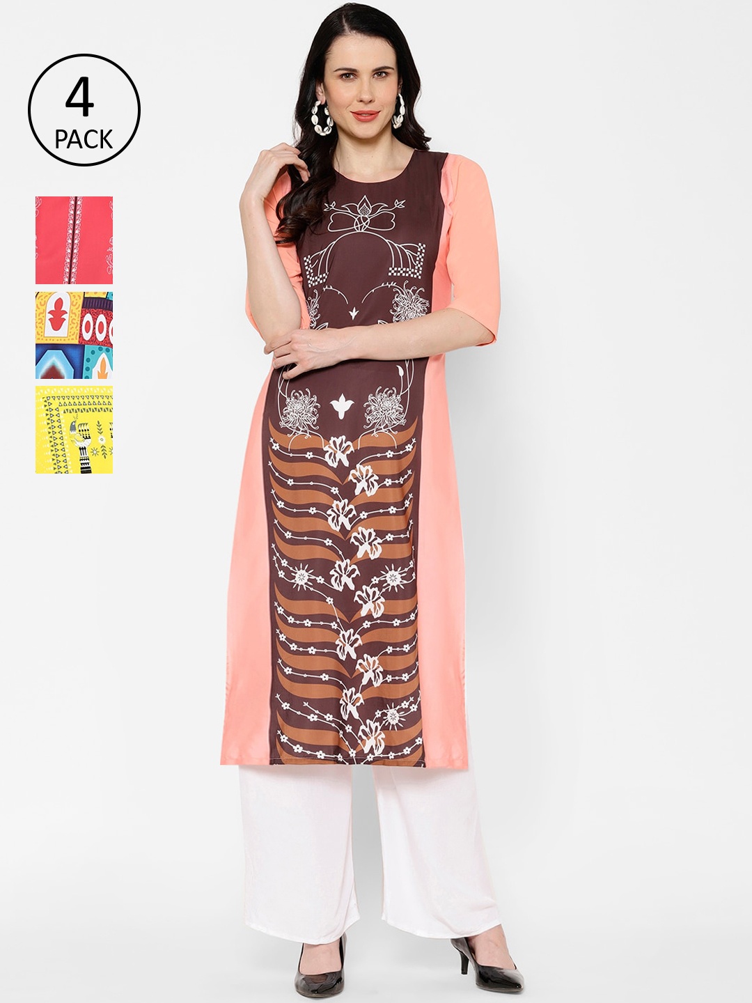 7Threads Multicoloured Quirky Printed Crepe Kurta, Multi
