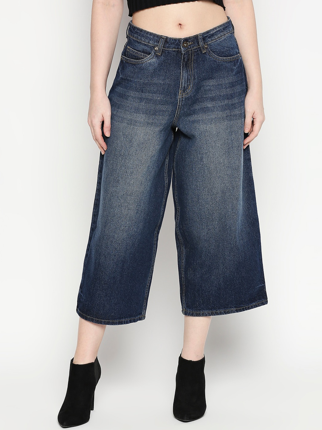 People Women Navy Blue Flared Jeans