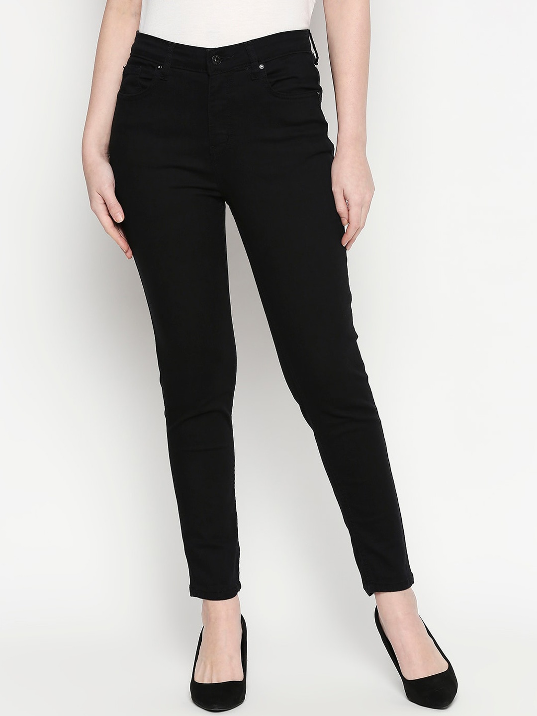 People Women Black Slim Fit High-Rise Clean Look Stretchable Jeans