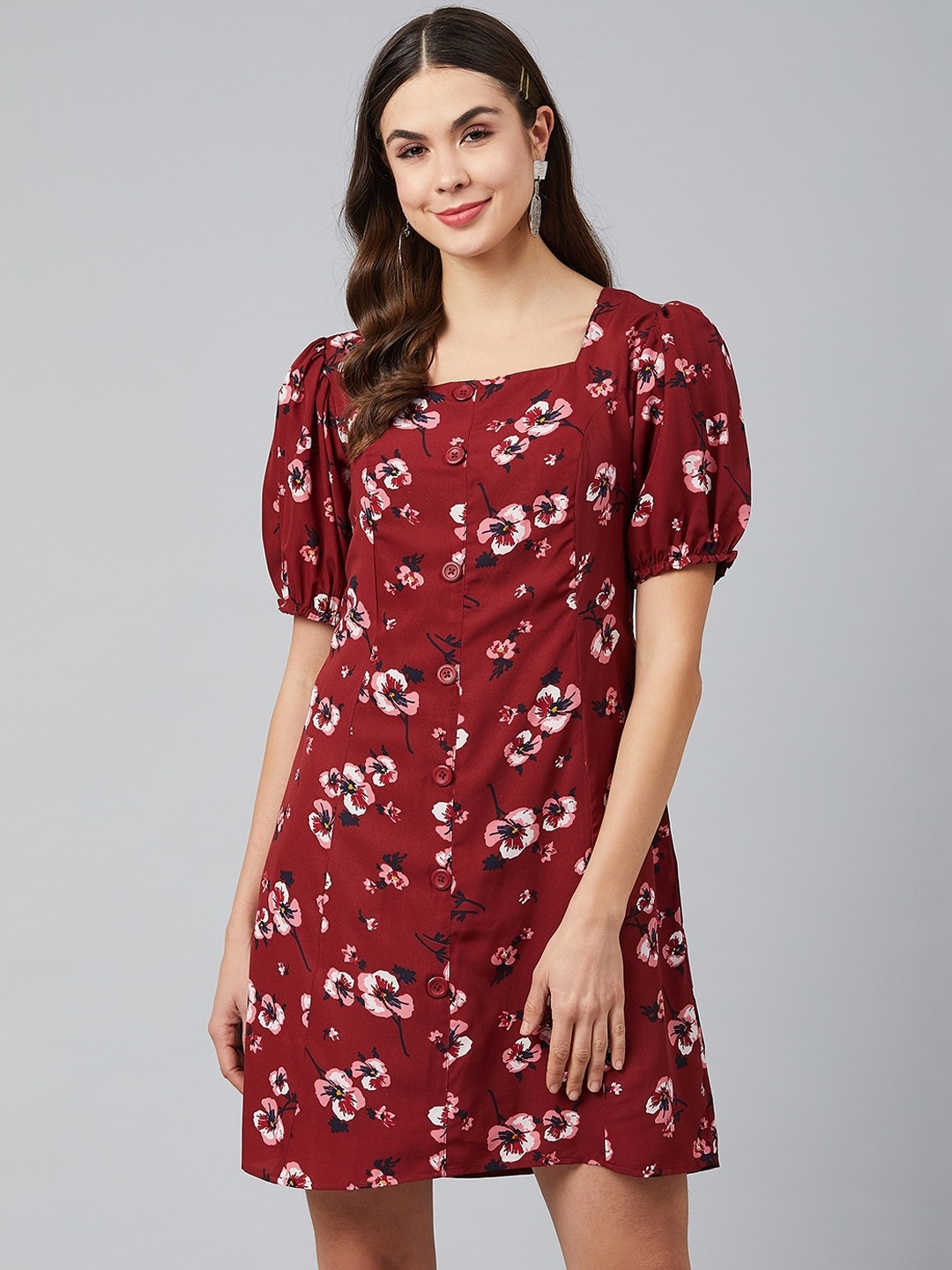 RARE Women Maroon Printed A-Line Dress