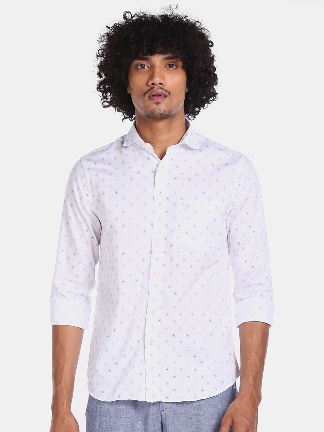U.S. Polo Assn. Men White Floral Print Casual Shirt
