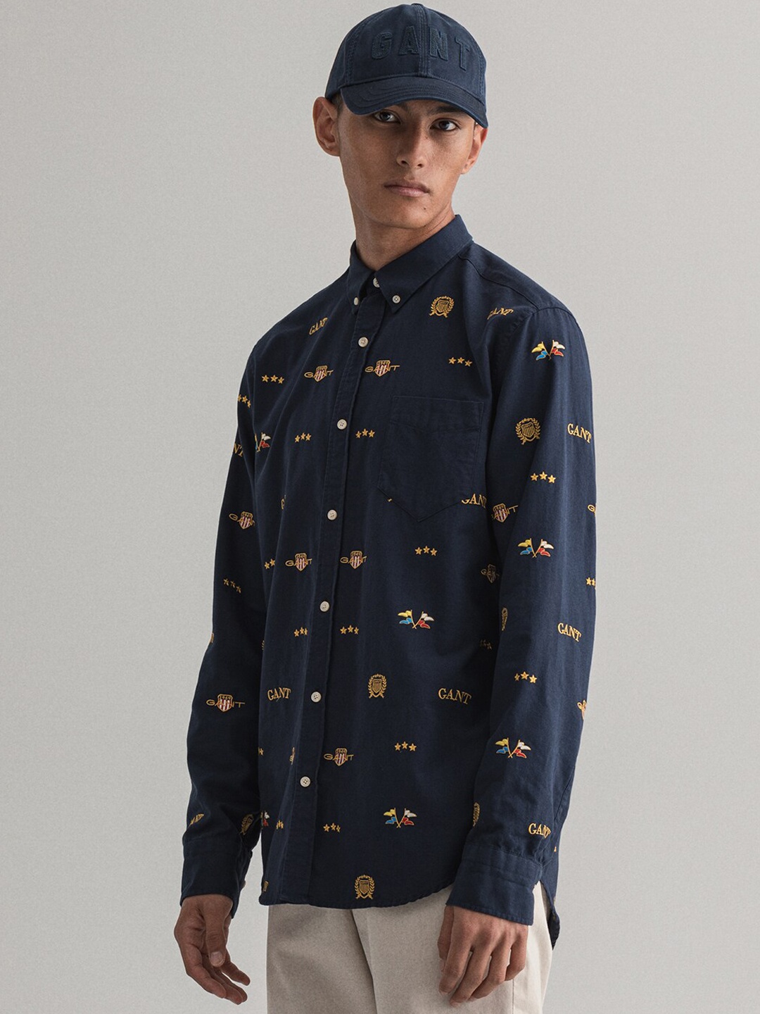GANT Men Blue Regular Fit Printed Casual Shirt