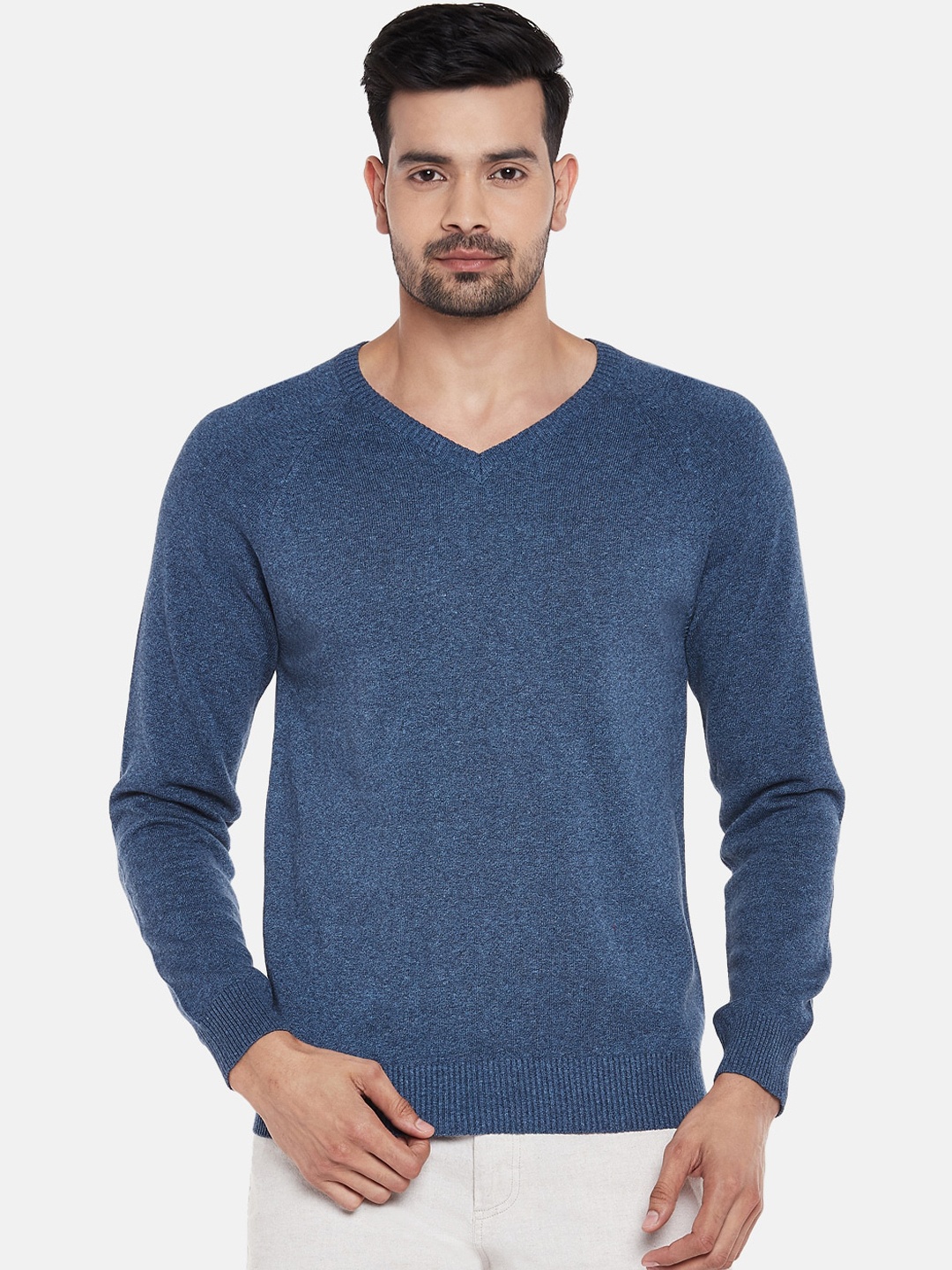 BYFORD by Pantaloons Men Blue Solid Pullover Sweater