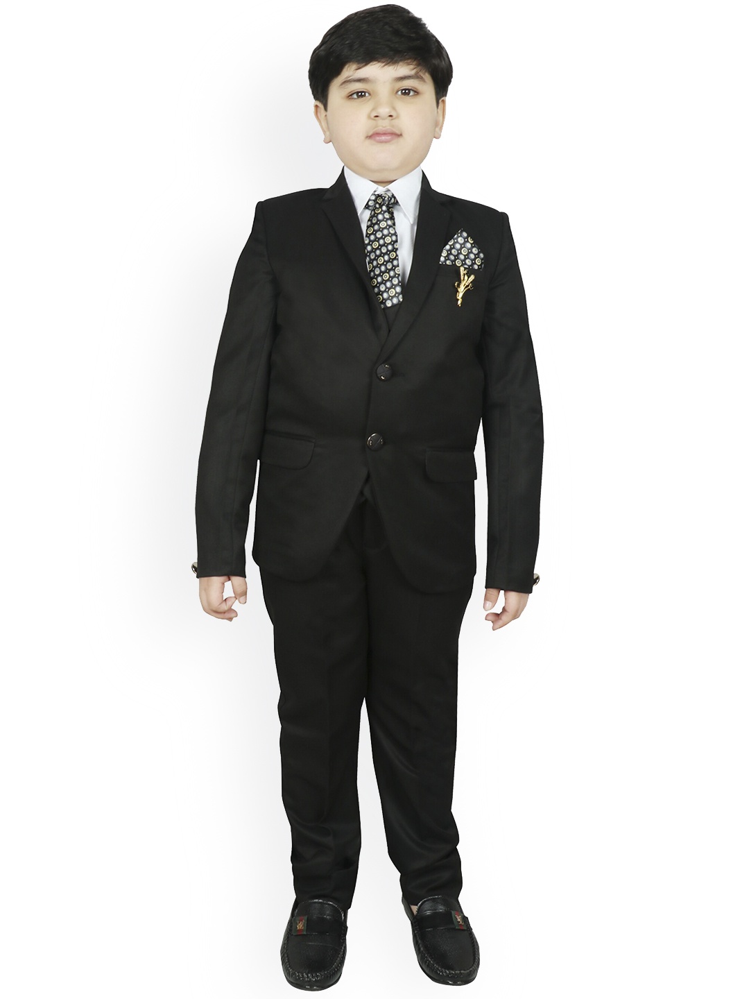 SG YUVRAJ Boys Black Solid Regular Fit Single-Breasted 5-Piece Party Suit