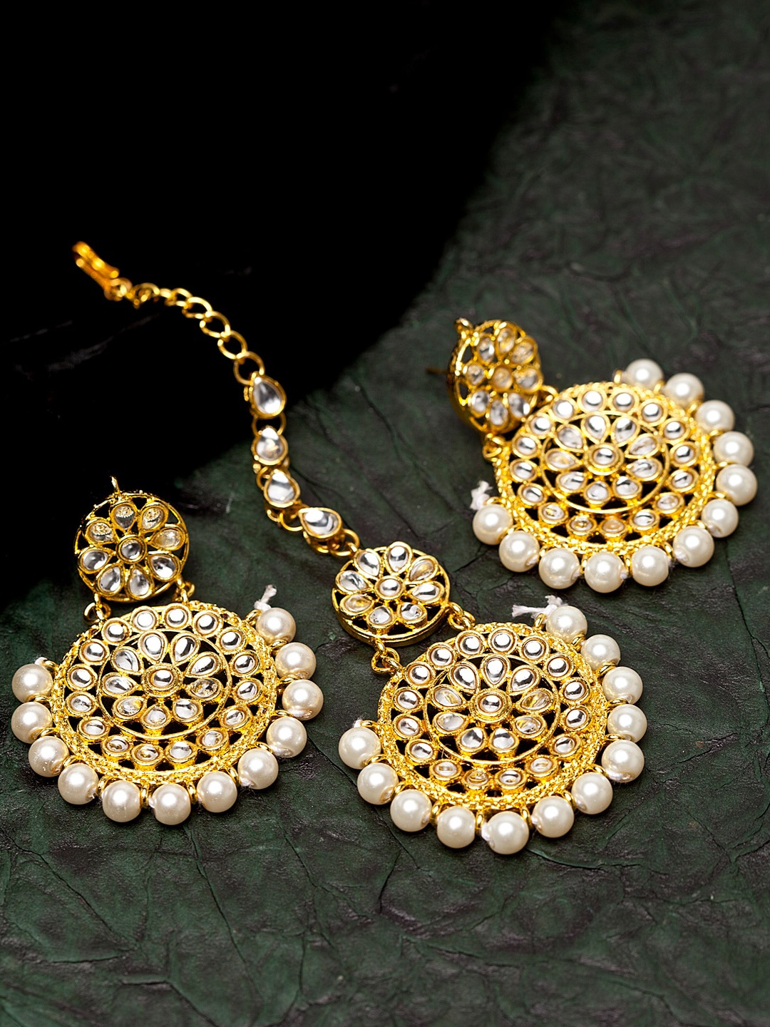 Shining Diva Gold-Plated White Kundan Studded & Beaded Antique Jewellery Set