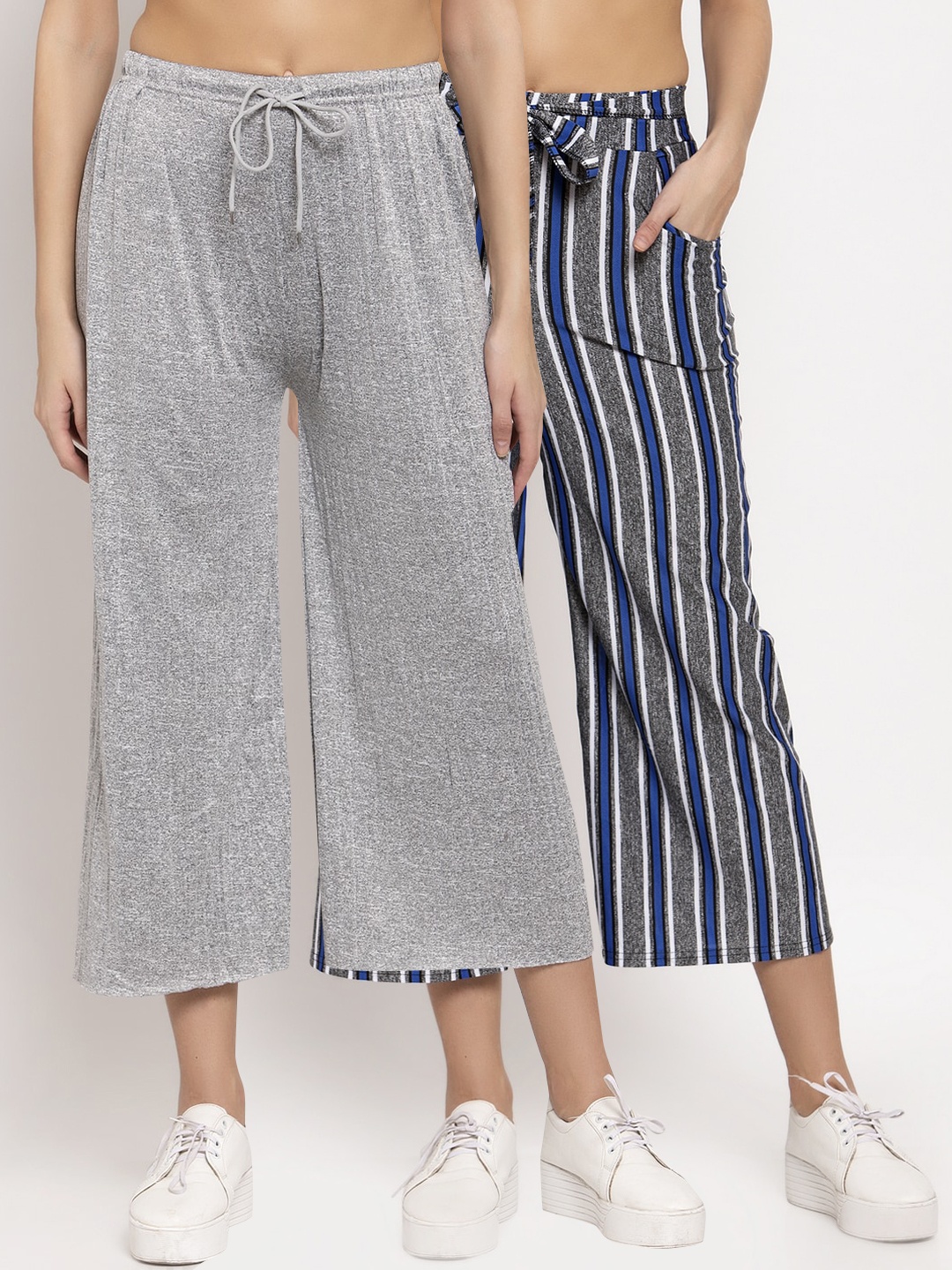 KLOTTHE Women Pack of 2 Wide Leg Cropped Palazzos, Grey