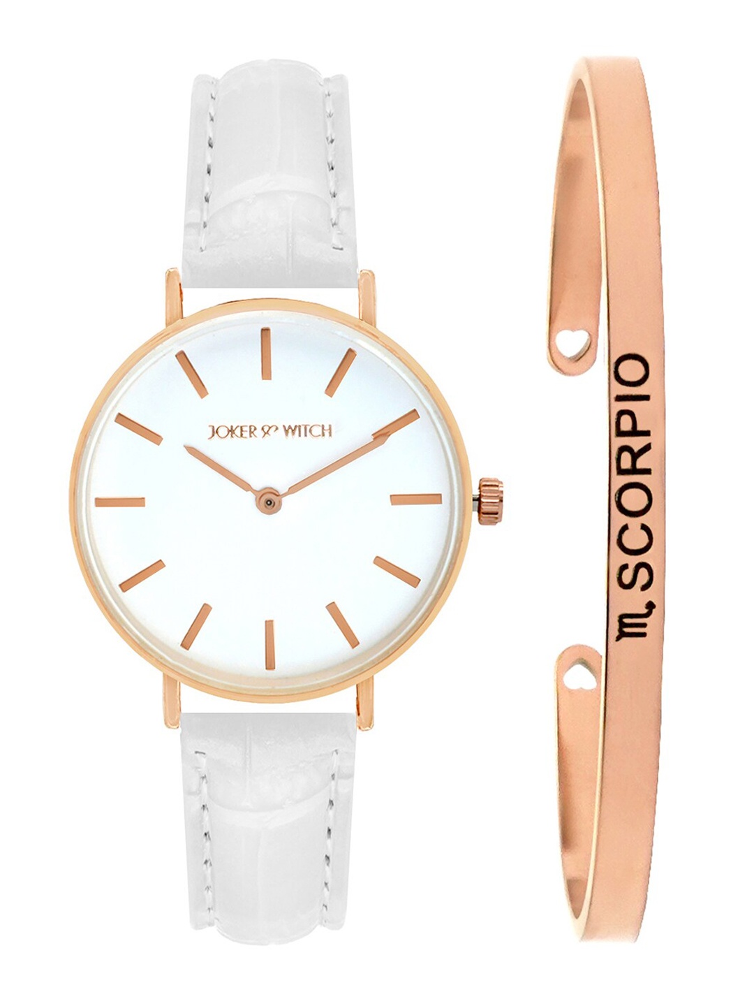 JOKER & WITCH Women White & Rose-Gold Toned Ariana Scorpio Watch & Bracelet Gift Set JWBS314
JOKER & WITCH Women White & Rose-Gold Toned Ariana Scorpio Watch & Bracelet Gift Set JWBS314