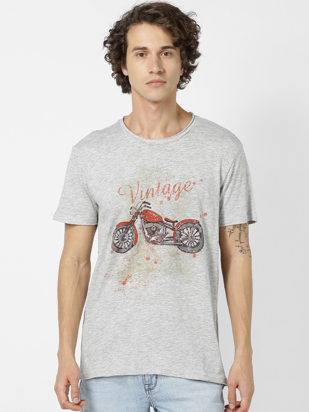 Celio Men Grey Printed Round Neck T-shirt