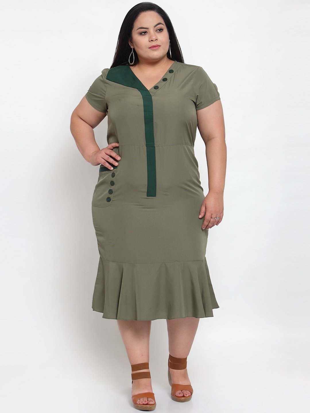 Flambeur Women Green Colourblocked Sheath Dress