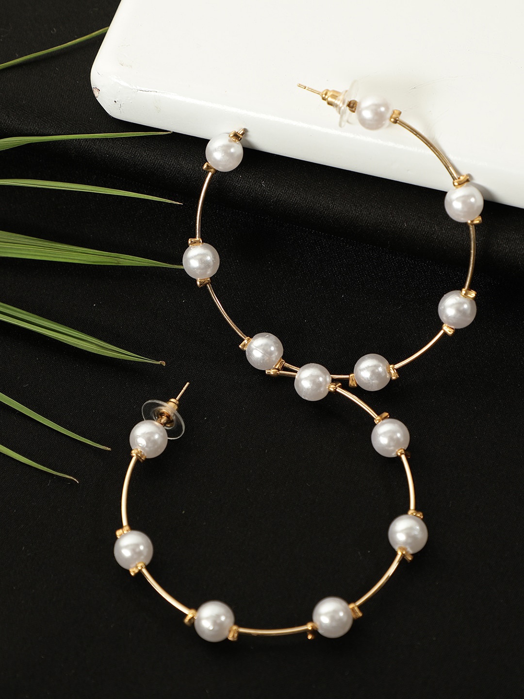 AQUASTREET White Circular Pearly Hoop Earrings