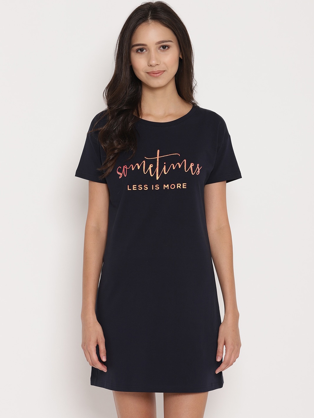 COASTLAND Women Navy Blue Printed Nightdress
