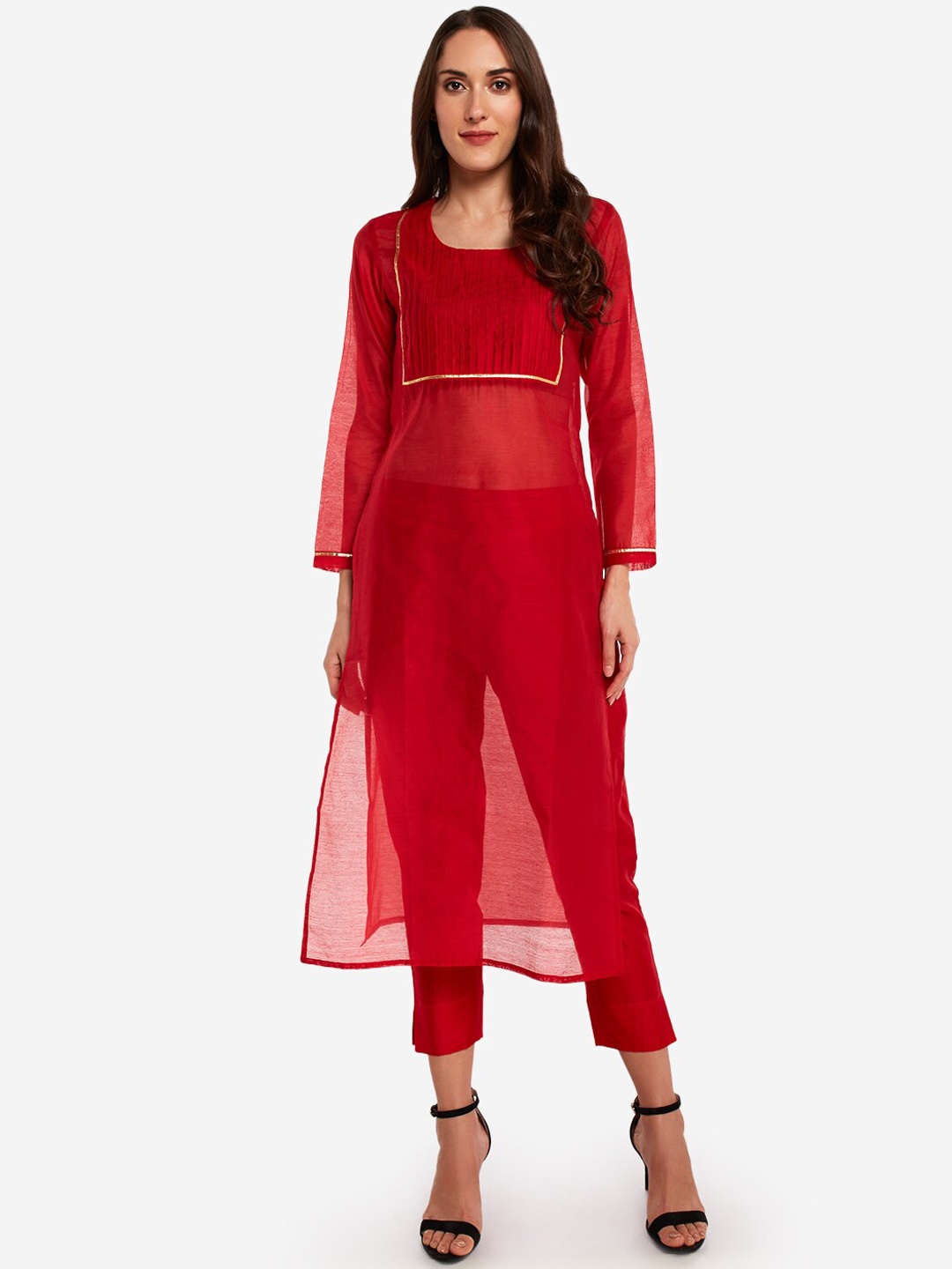 Desi Weavess Red Art Silk High Slit Kurta