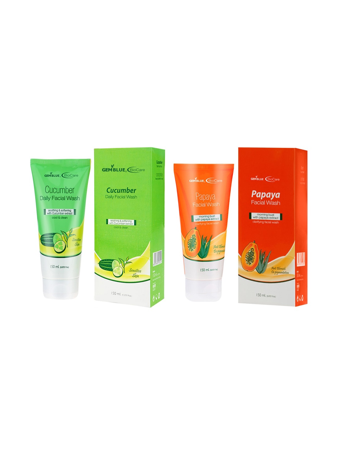 GEMBLUE BioCare Unisex Papaya And Cucumber Daily Face Wash 150 ml Each Combo of 2, Green
GEMBLUE BioCare Unisex Papaya And Cucumber Daily Face Wash 150 ml Each Combo of 2, Green