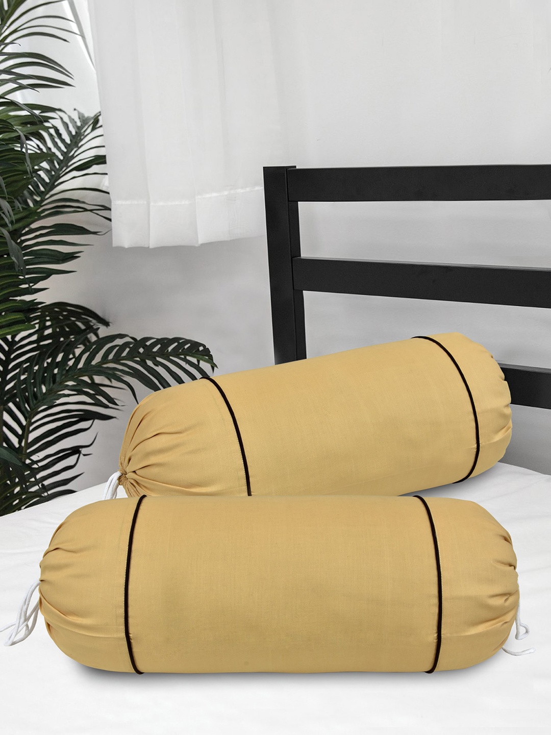 Clasiko Set of 2 Beige Solid 300 TC Bolster Covers