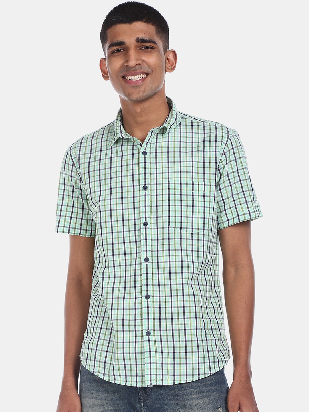 Ruggers Men Green Regular Fit Checked Casual Shirt