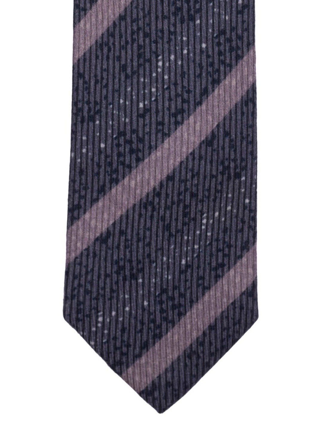 The Tie Hub Men Charcoal Grey & Purple Striped Silk Broad Tie