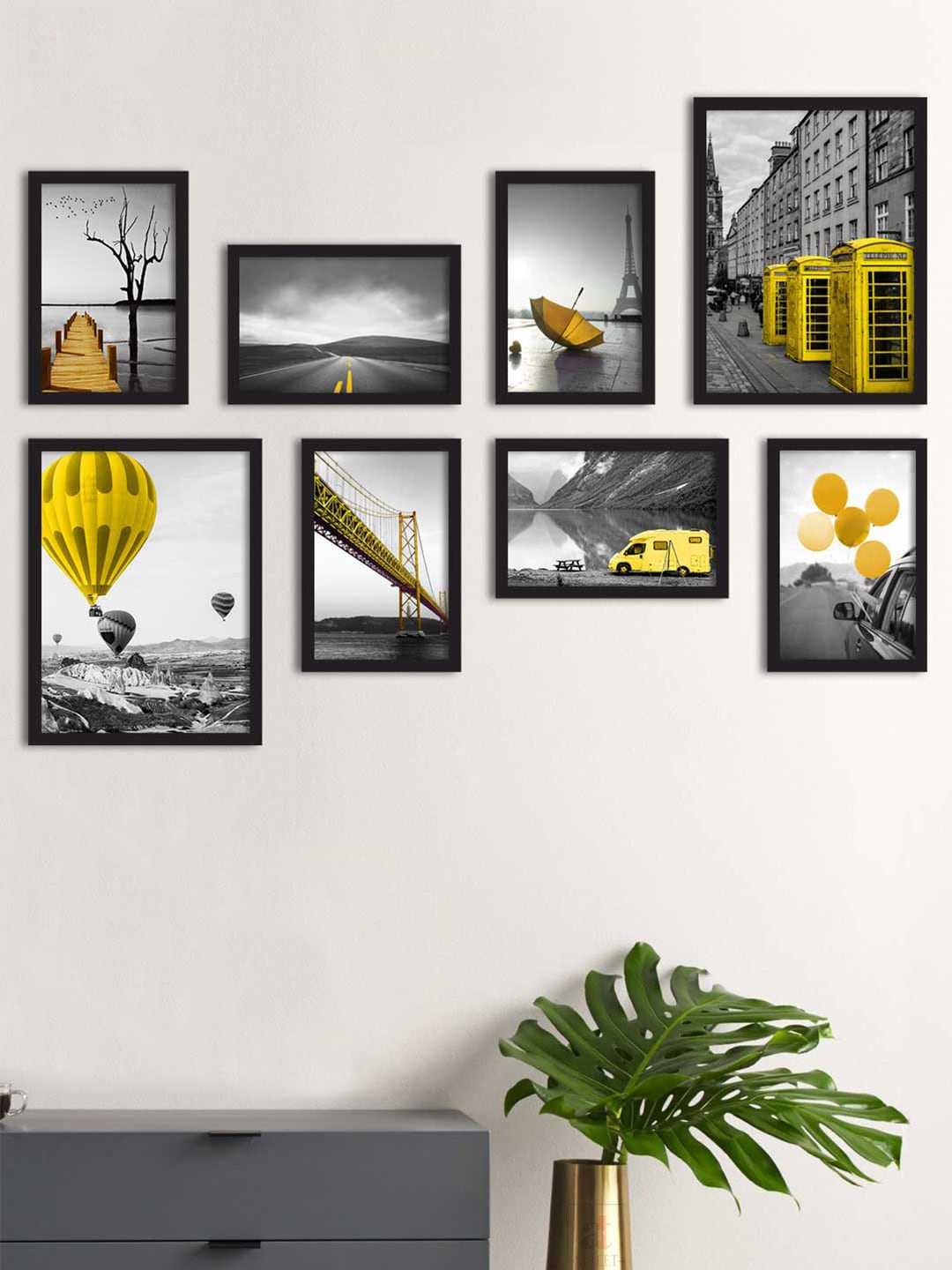 Art Street Set Of 8 Grey & Black Printed Wall Art
