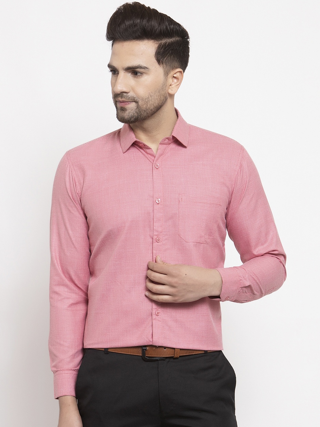 JAINISH Men Red Regular Fit Solid Formal Shirt