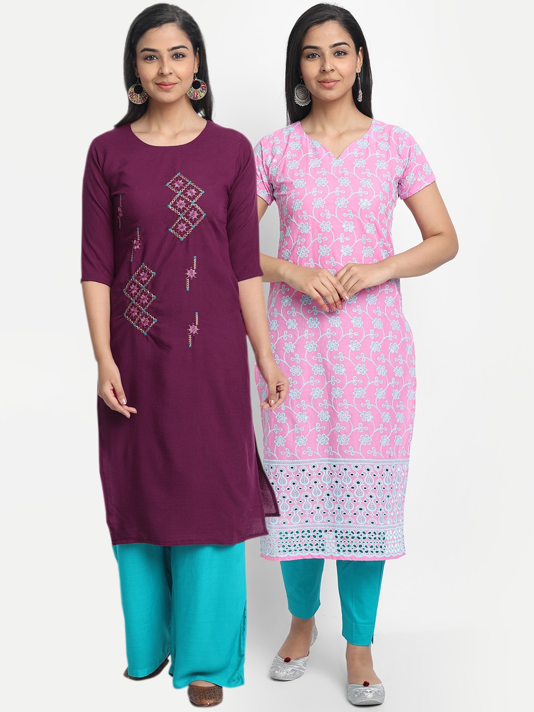 7Threads Women Pack Of 2 Ethnic Motifs Printed Kurta, Multi