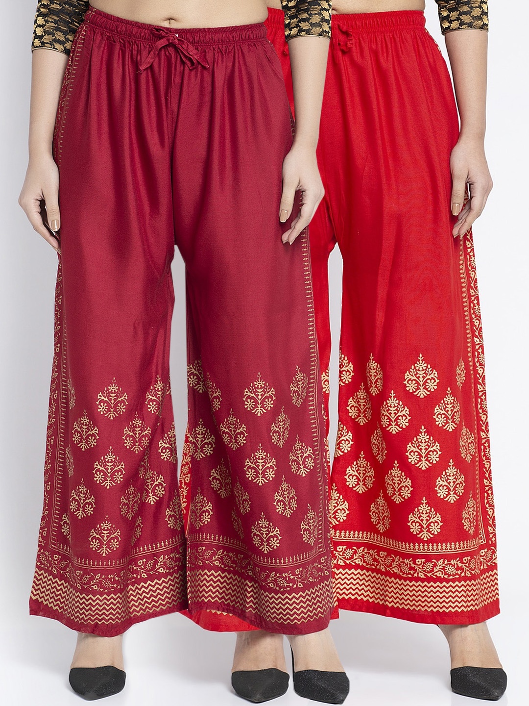 GRACIT Women Pack of 2 Printed Wide Leg Palazzos, Red