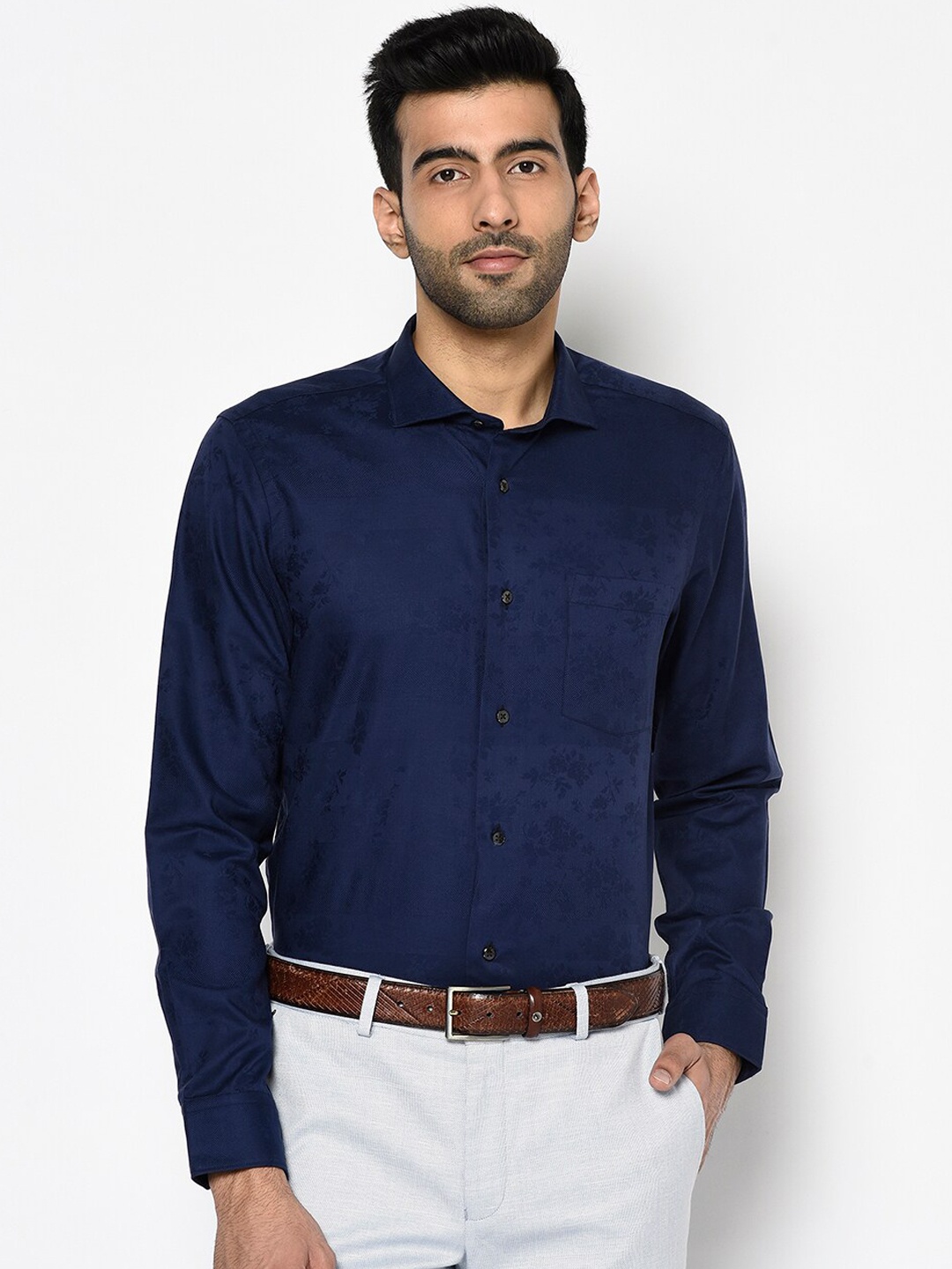 Blackberrys Men Blue Slim Fit Self Design Formal Shirt