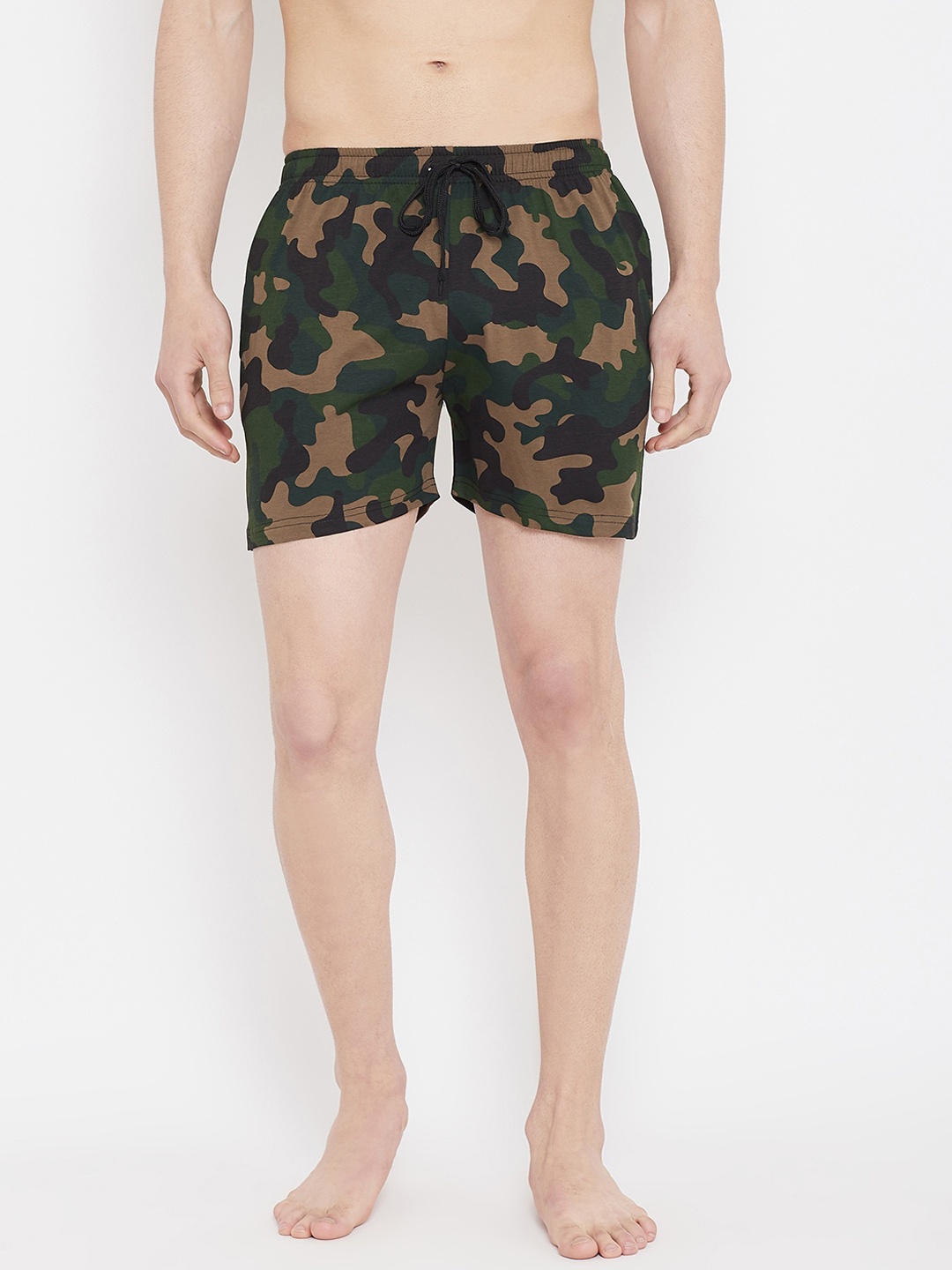 Rodzen Men Brown & Green Printed Lounge Shorts