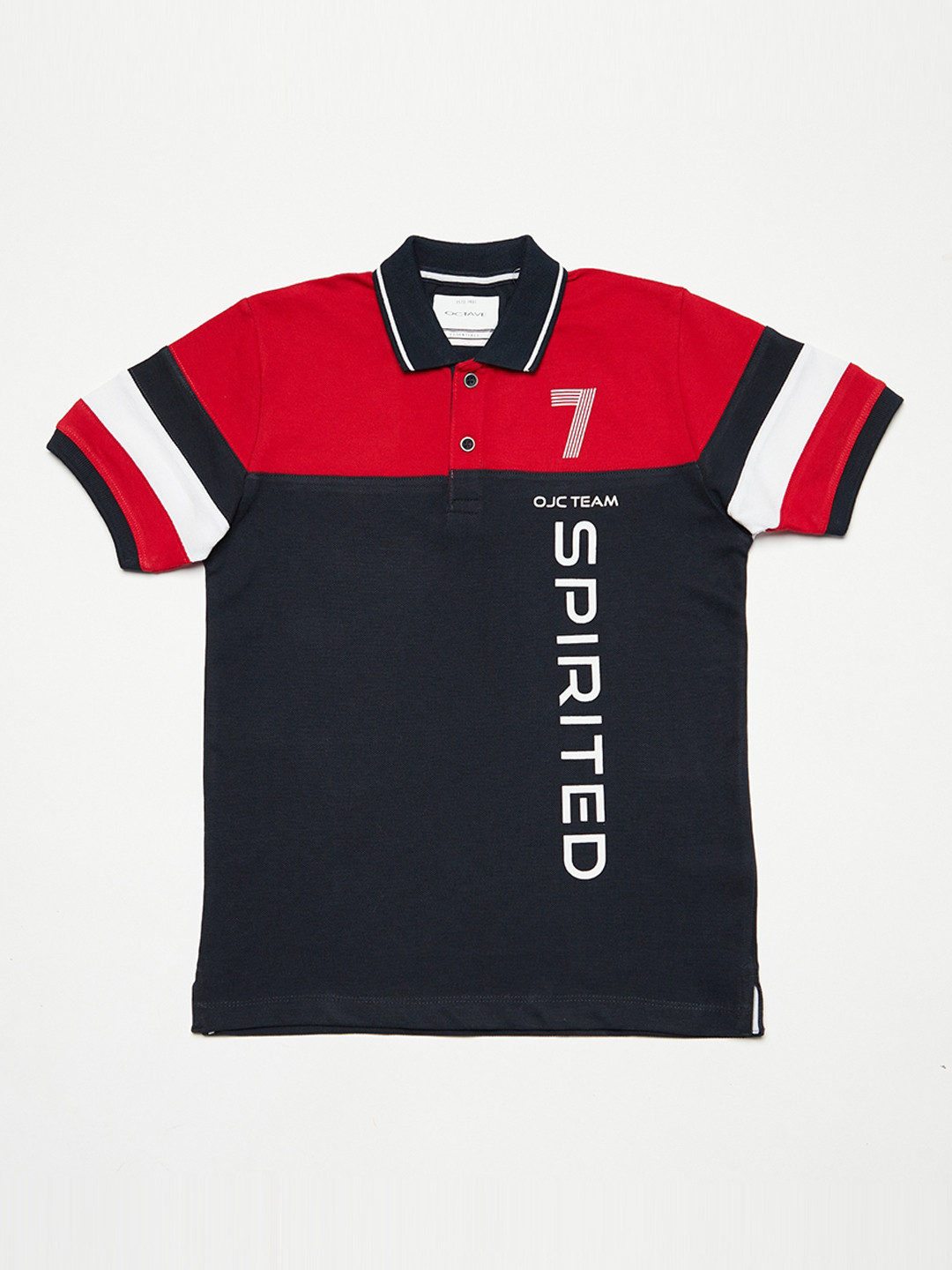 Octave Boys Navy Blue & Red Colourblocked Polo Collar T-shirt
Octave Boys Navy Blue & Red Colourblocked Polo Collar T-shirt