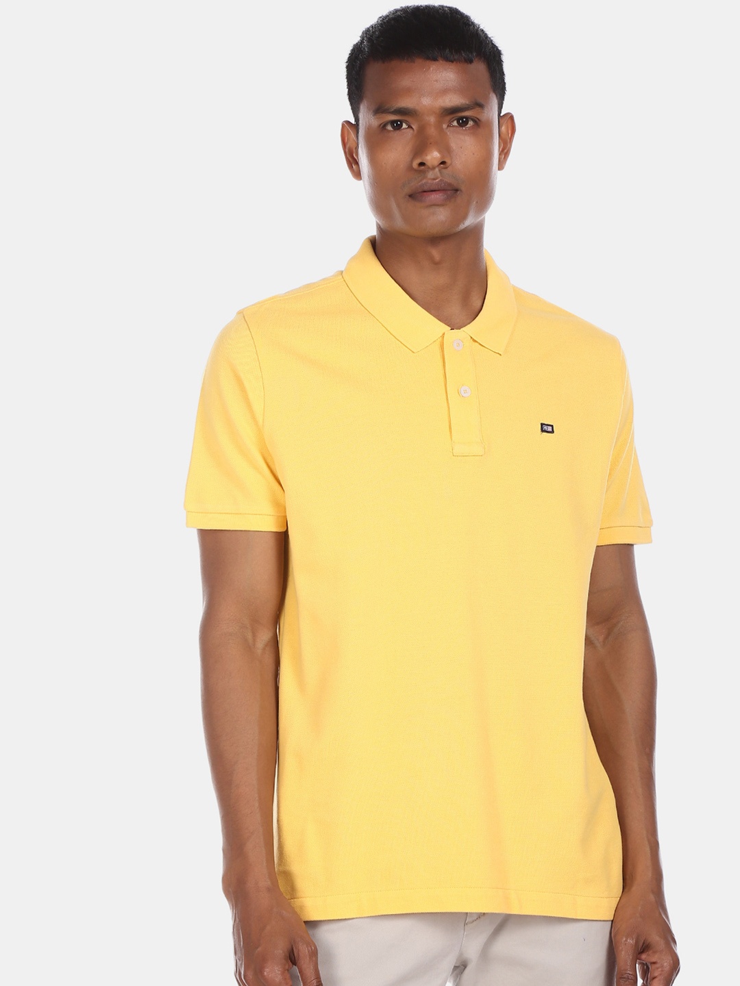 Arrow Sport Men Yellow Solid Polo Collar T-shirt