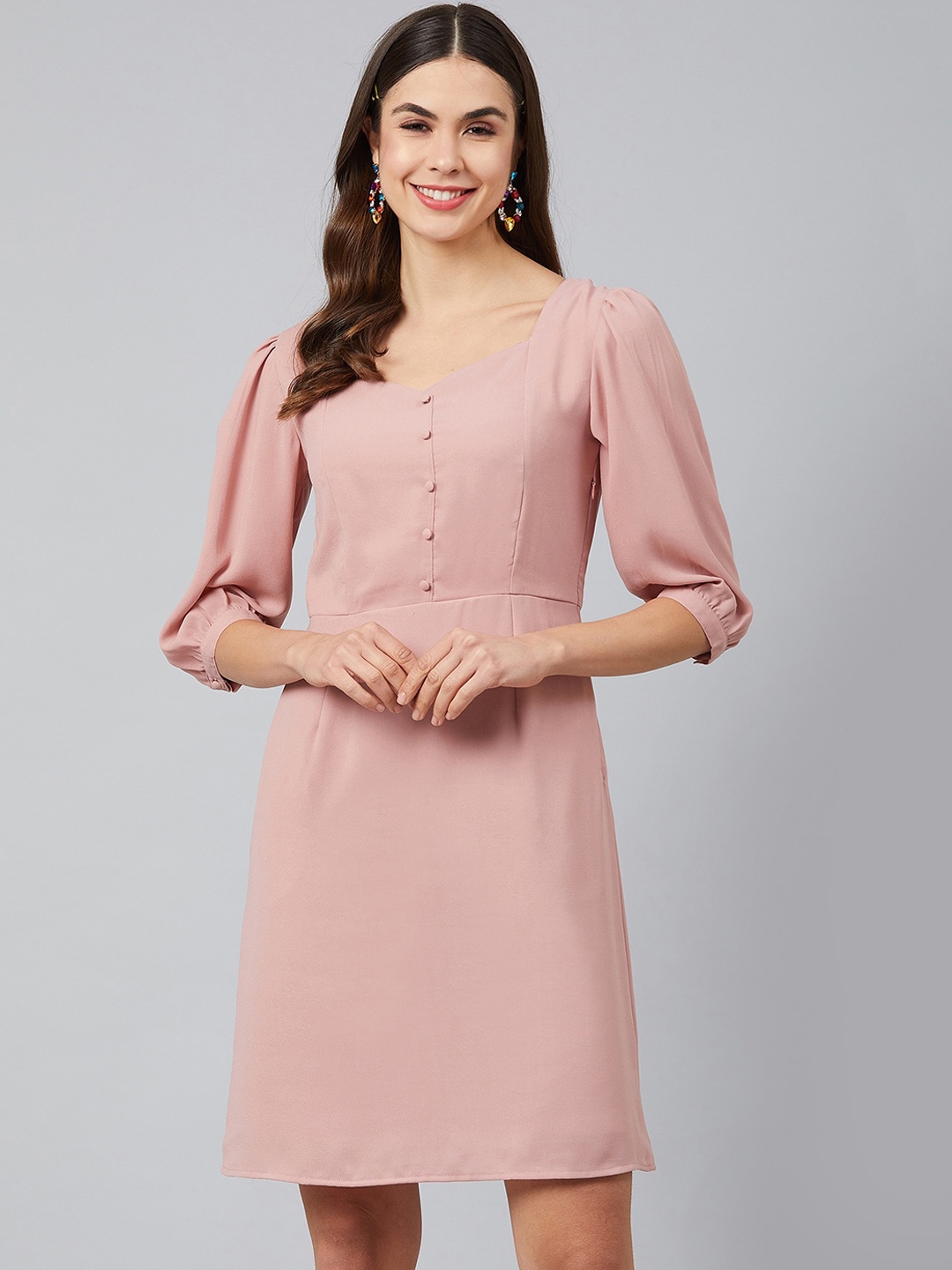Carlton London Women Peach-Coloured Solid A-Line Dress