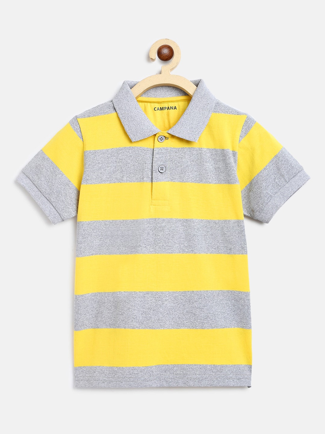Campana Boys Grey & Yellow Striped Polo Collar T-shirt