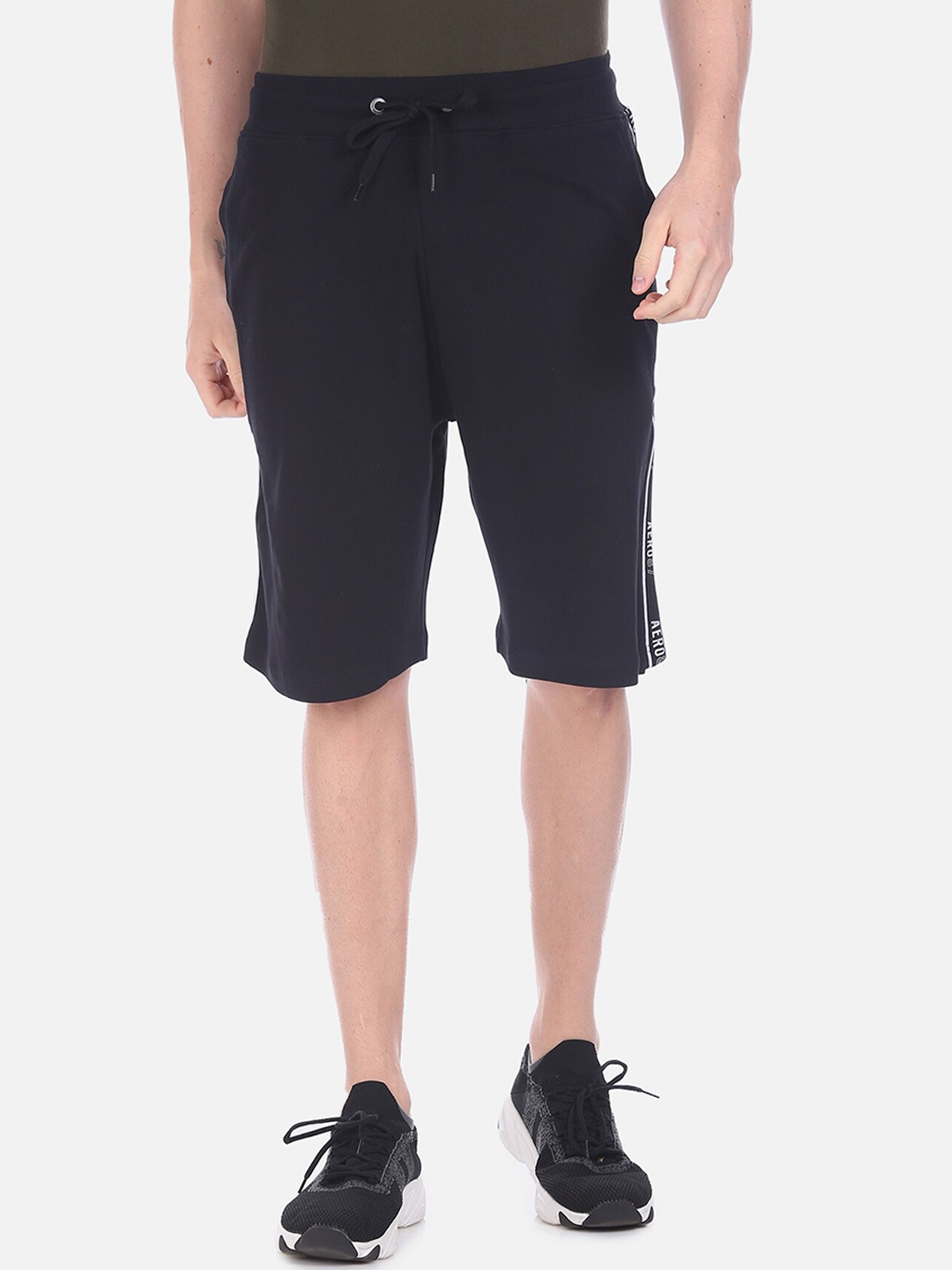 Aeropostale Men Black Solid Regular Fit Cotton Sports Shorts