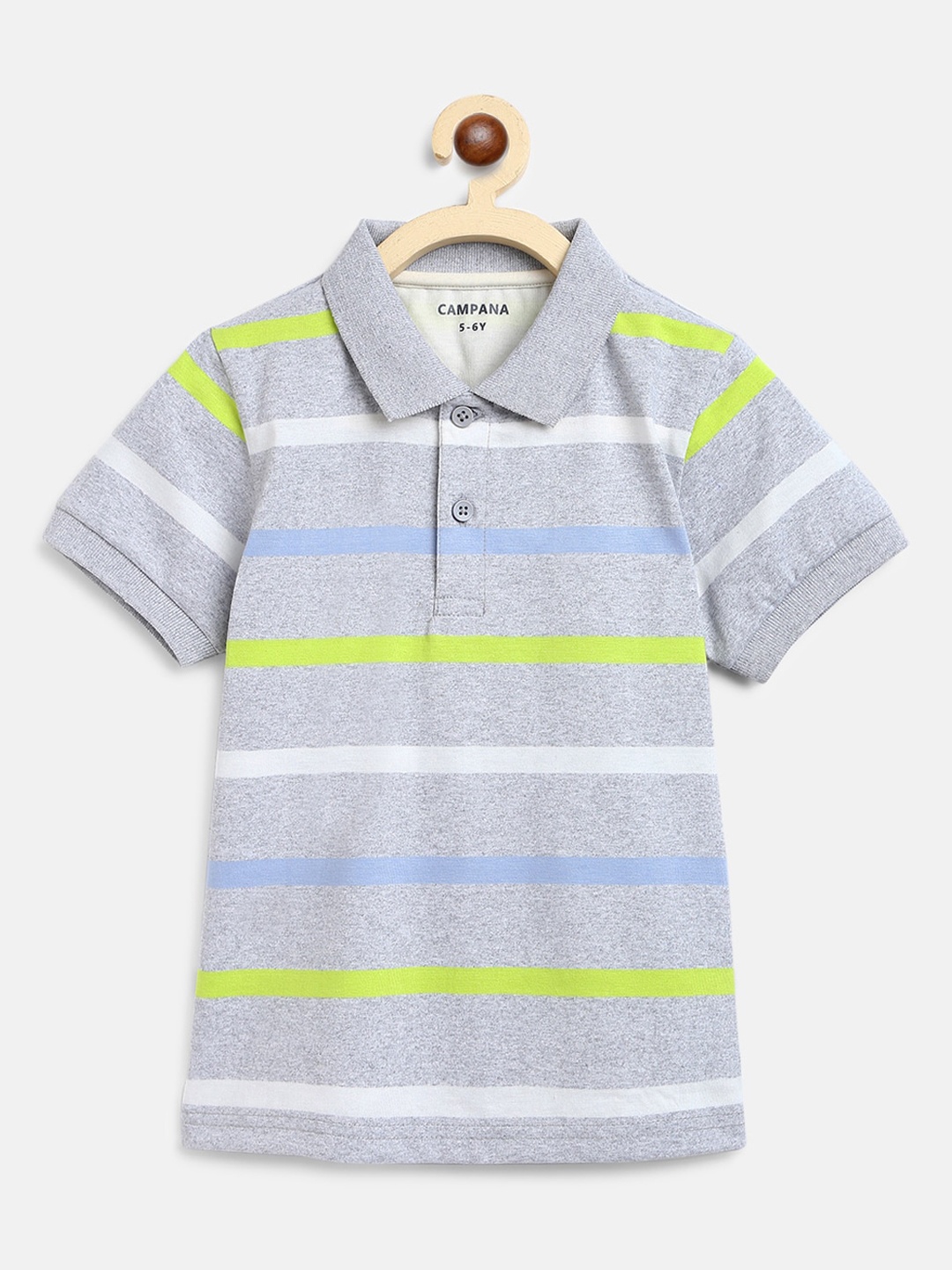 Campana Boys Grey Striped Polo Collar T-shirt