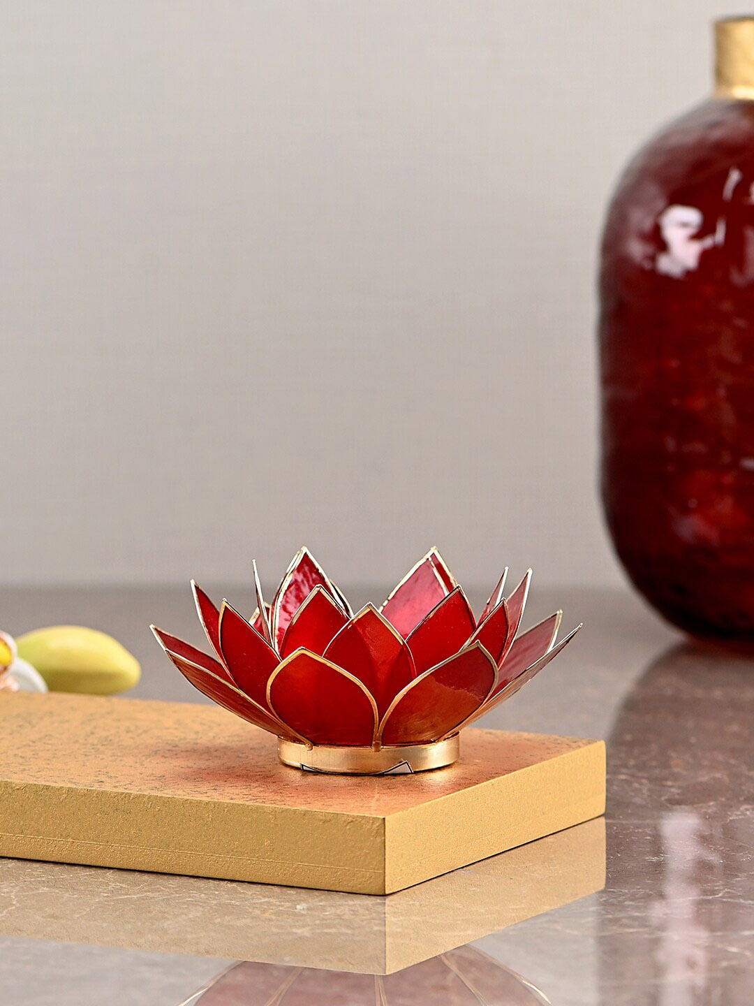 Pure Home and Living Red & Gold-Toned 21 Petals Lotus Tea Light Holder