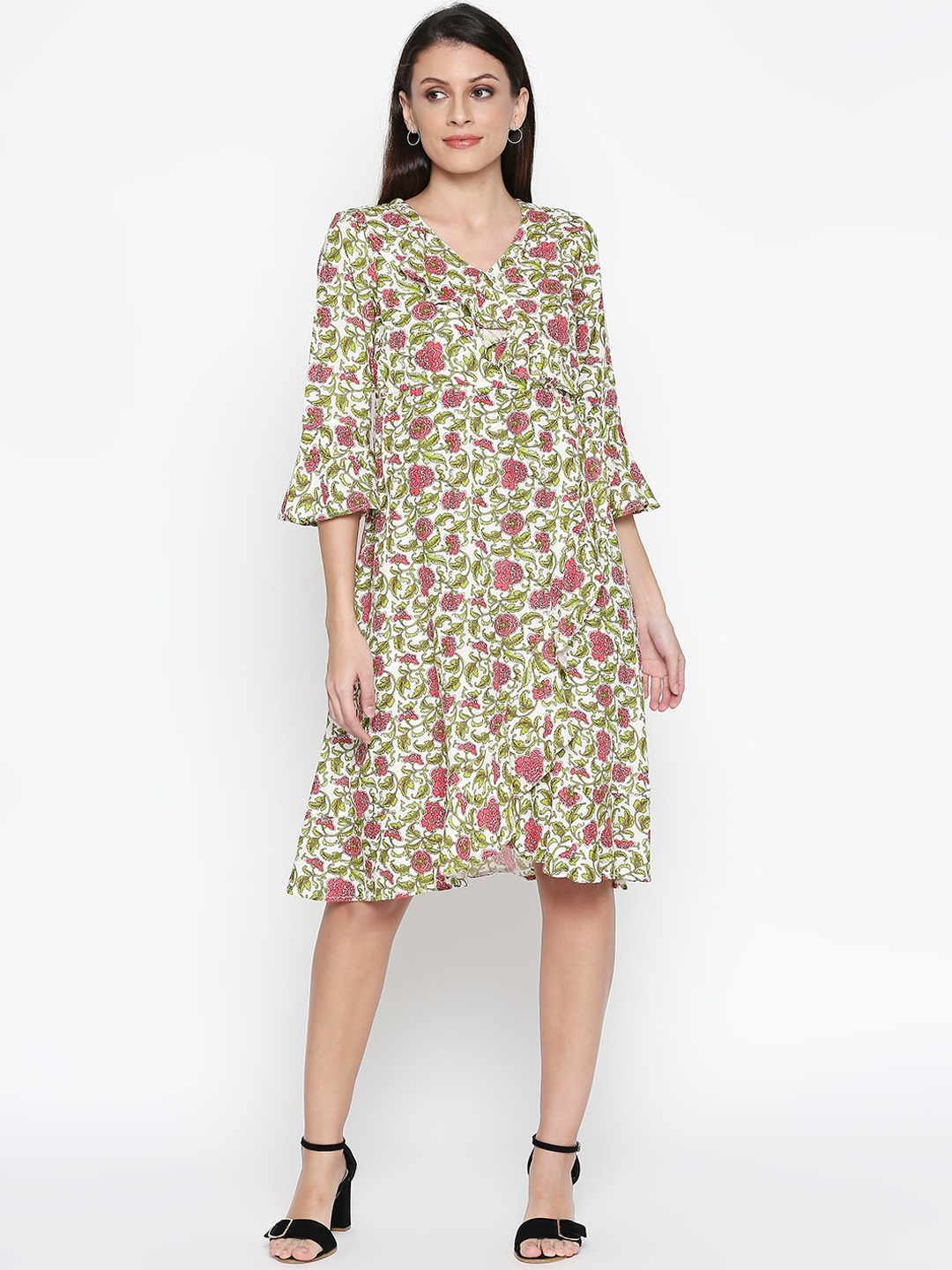 People Women Off-White Printed A-Line Dress