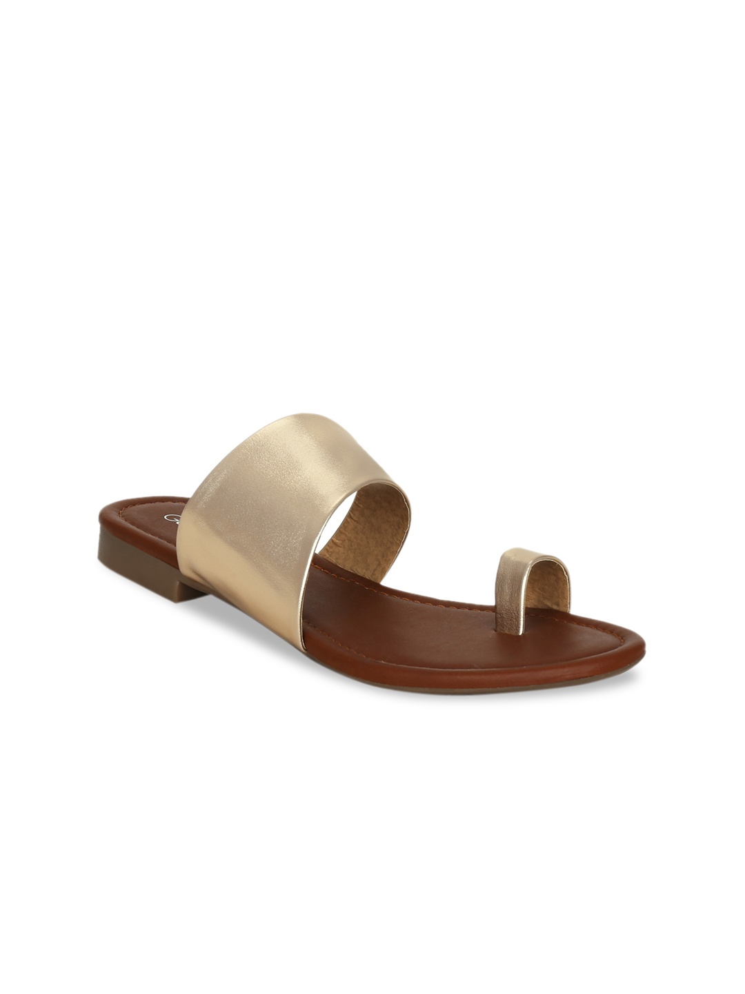 Get Glamr Women Gold-Toned Solid One Toe Flats