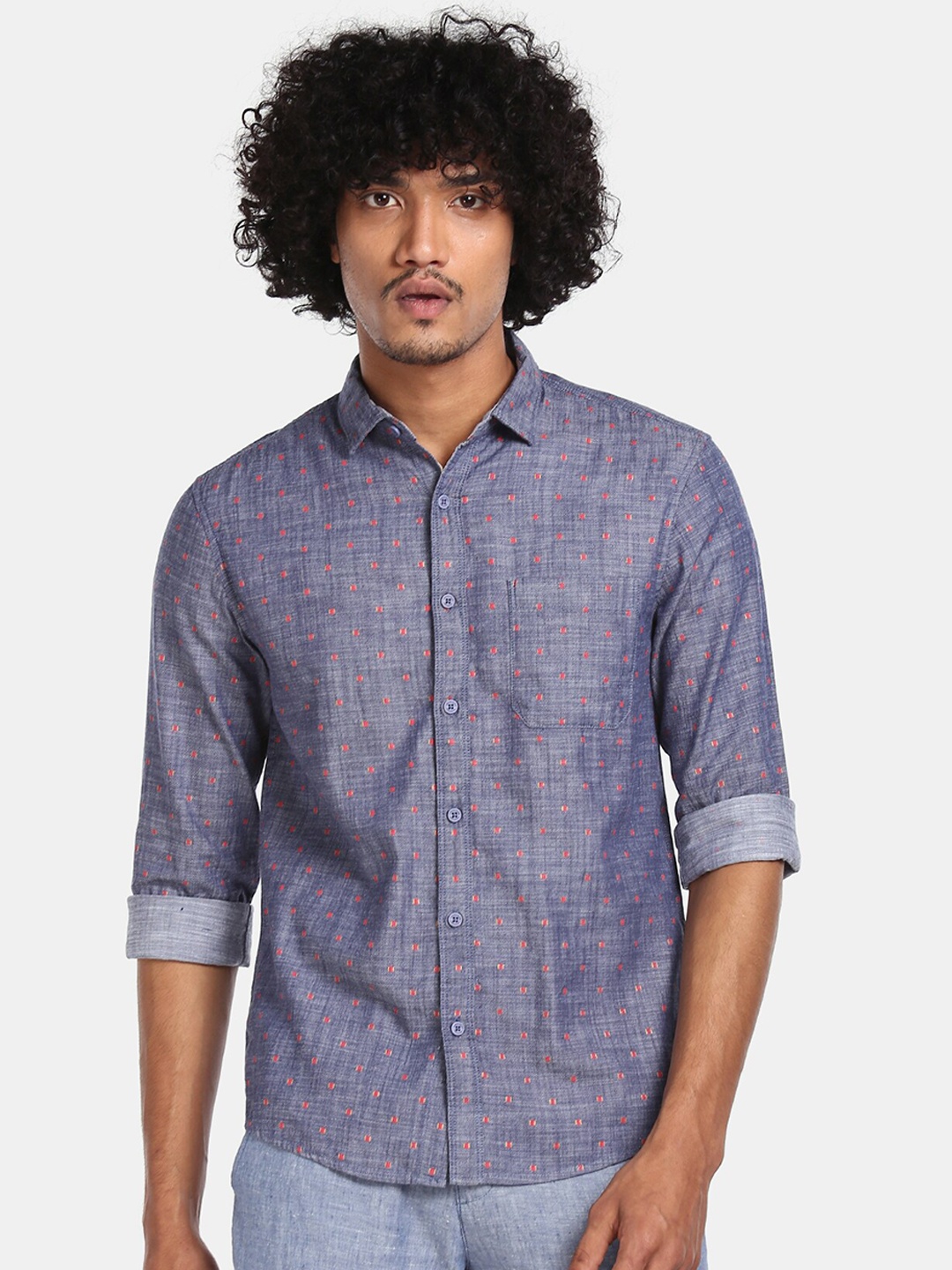 Cherokee Men Blue Slim Fit Printed Casual Shirt