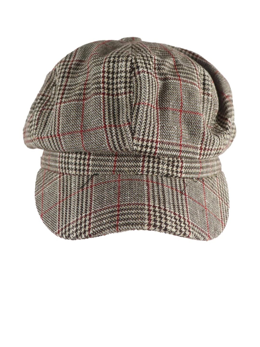 iSWEVEN Unisex Grey & Pink Checked Newsboy Cap