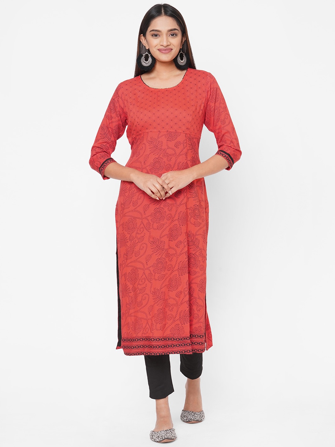 Vedic Women Red Floral Printed Kurta