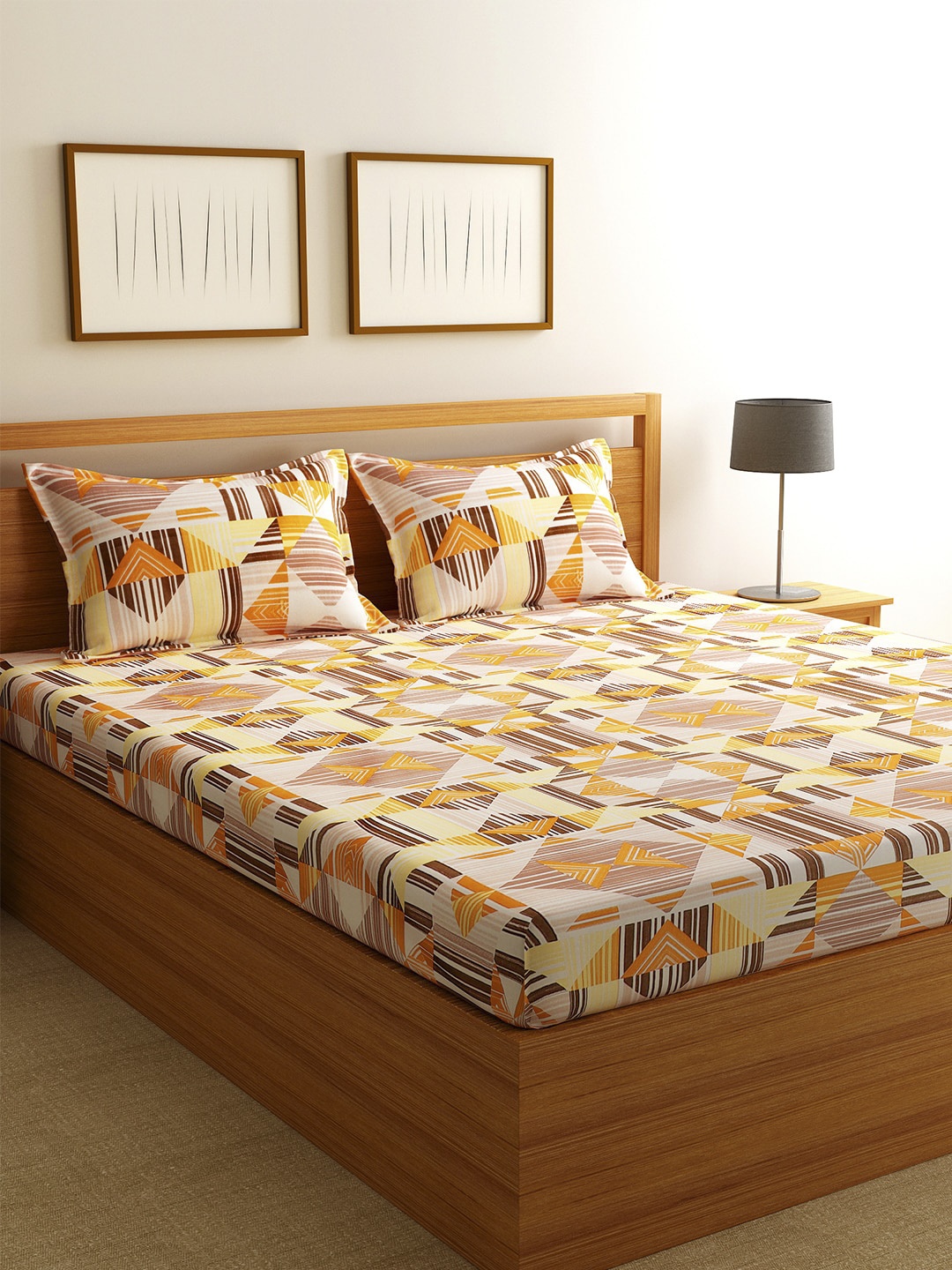 Florida Yellow & Coffee Brown Geometric 144 TC Polycotton 1 Queen Bedsheet with 2 Pillow Covers
Florida Yellow & Coffee Brown Geometric 144 TC Polycotton 1 Queen Bedsheet with 2 Pillow Covers