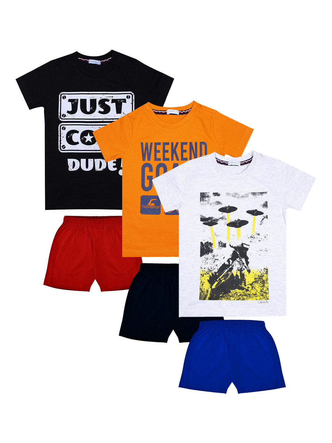 Luke & Lilly Boys Black & Orange Printed T-shirt with Shorts Set of 3 
Luke & Lilly Boys Black & Orange Printed T-shirt with Shorts Set of 3