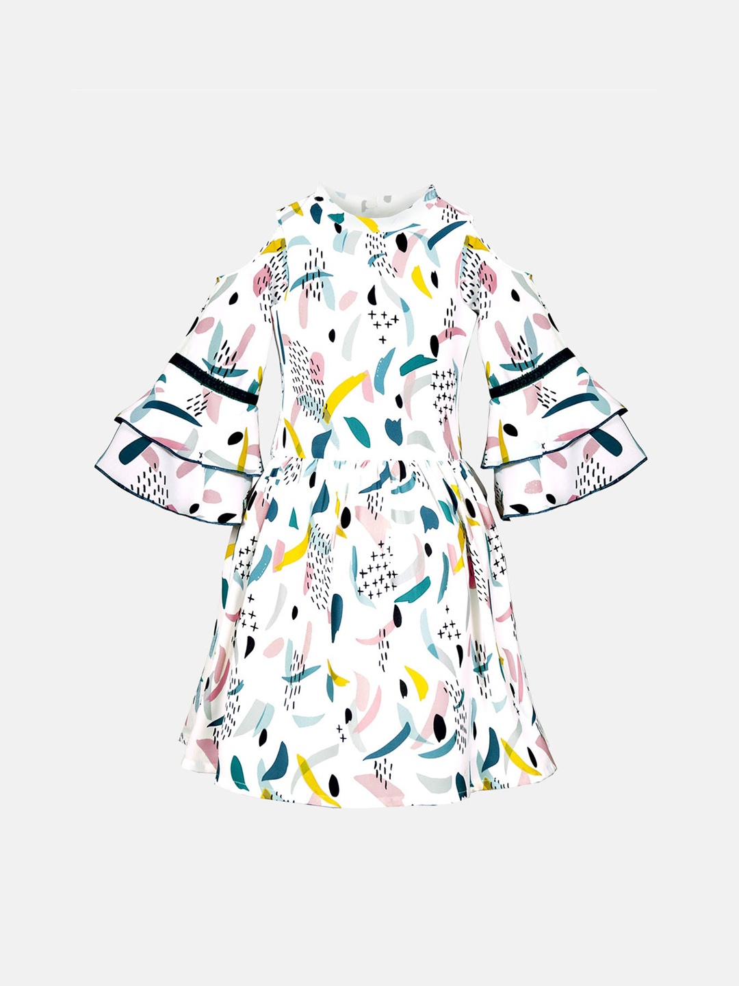 Naughty Ninos Girls White Printed Fit and Flare Dress