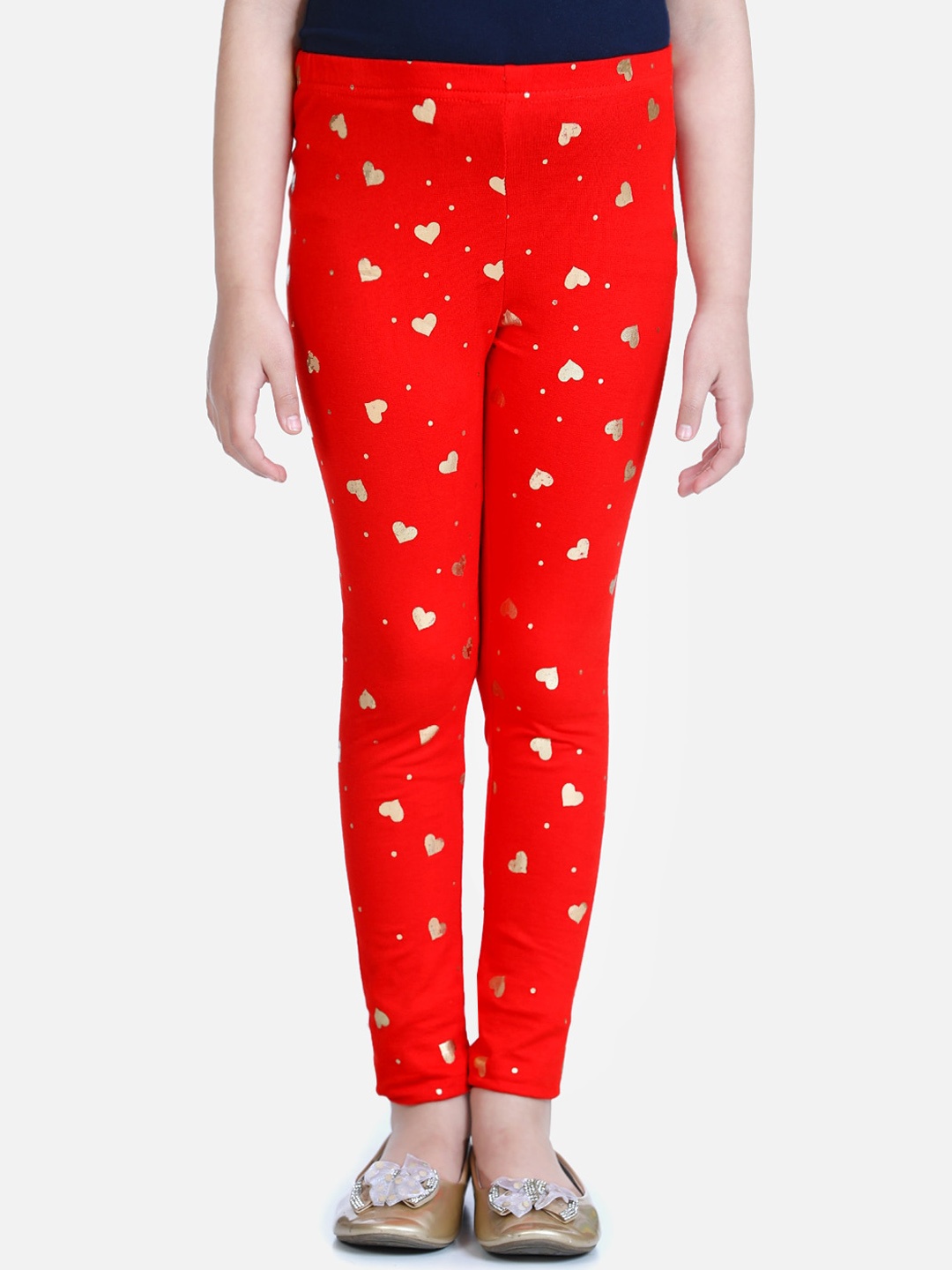 Naughty Ninos Girls Red & Yellow Printed Ankle-Length Leggings
