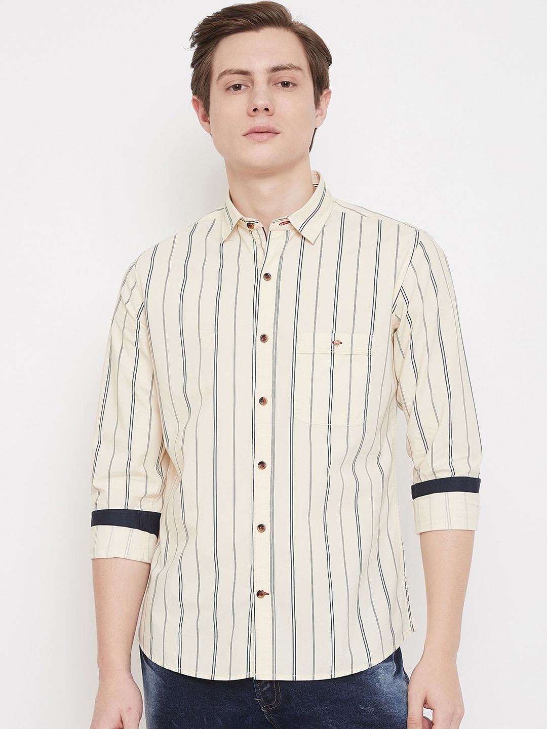 Octave Men Yellow Regular Fit Striped Casual Shirt