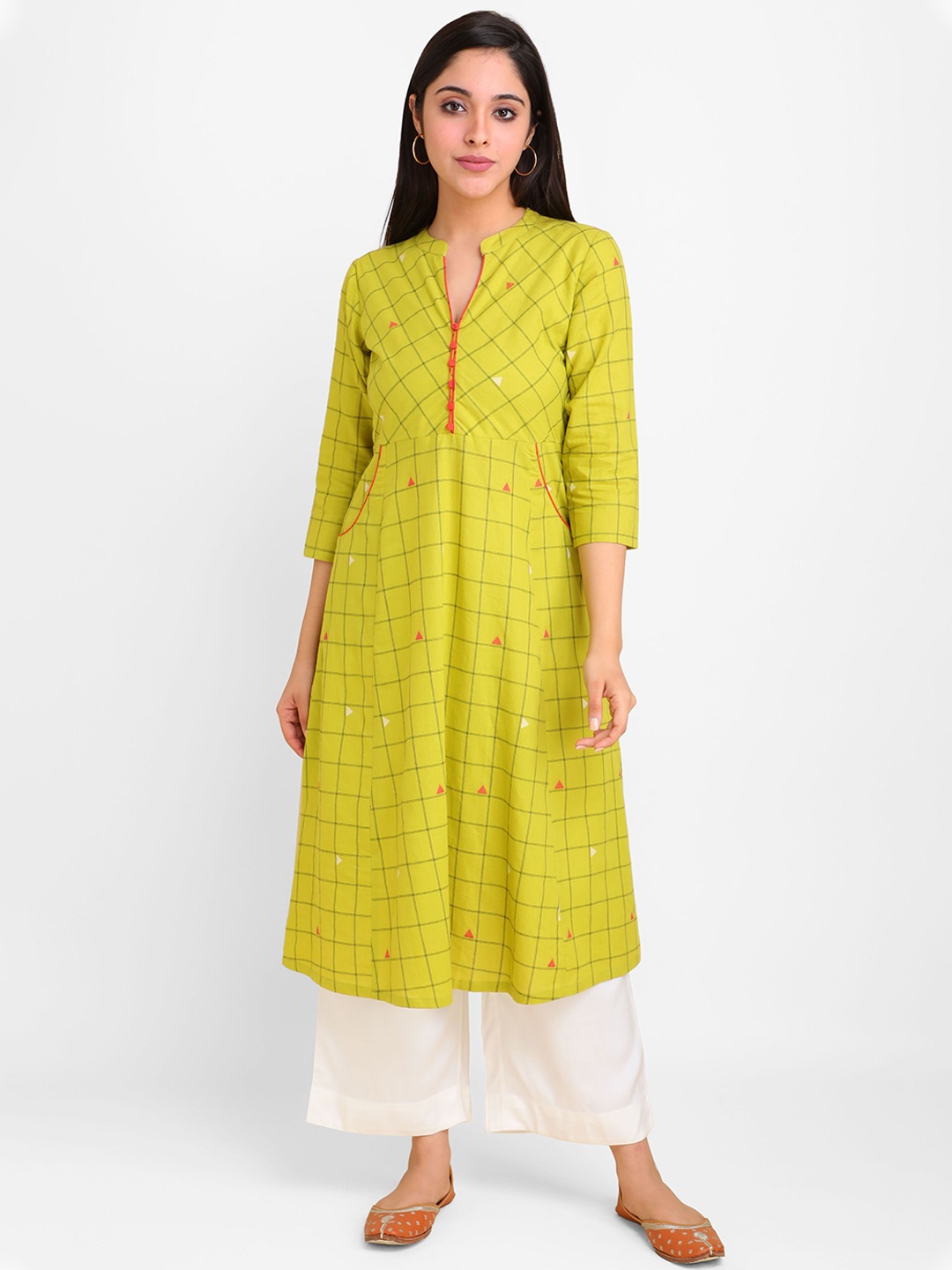 lal10 Women Green Checked Kurta