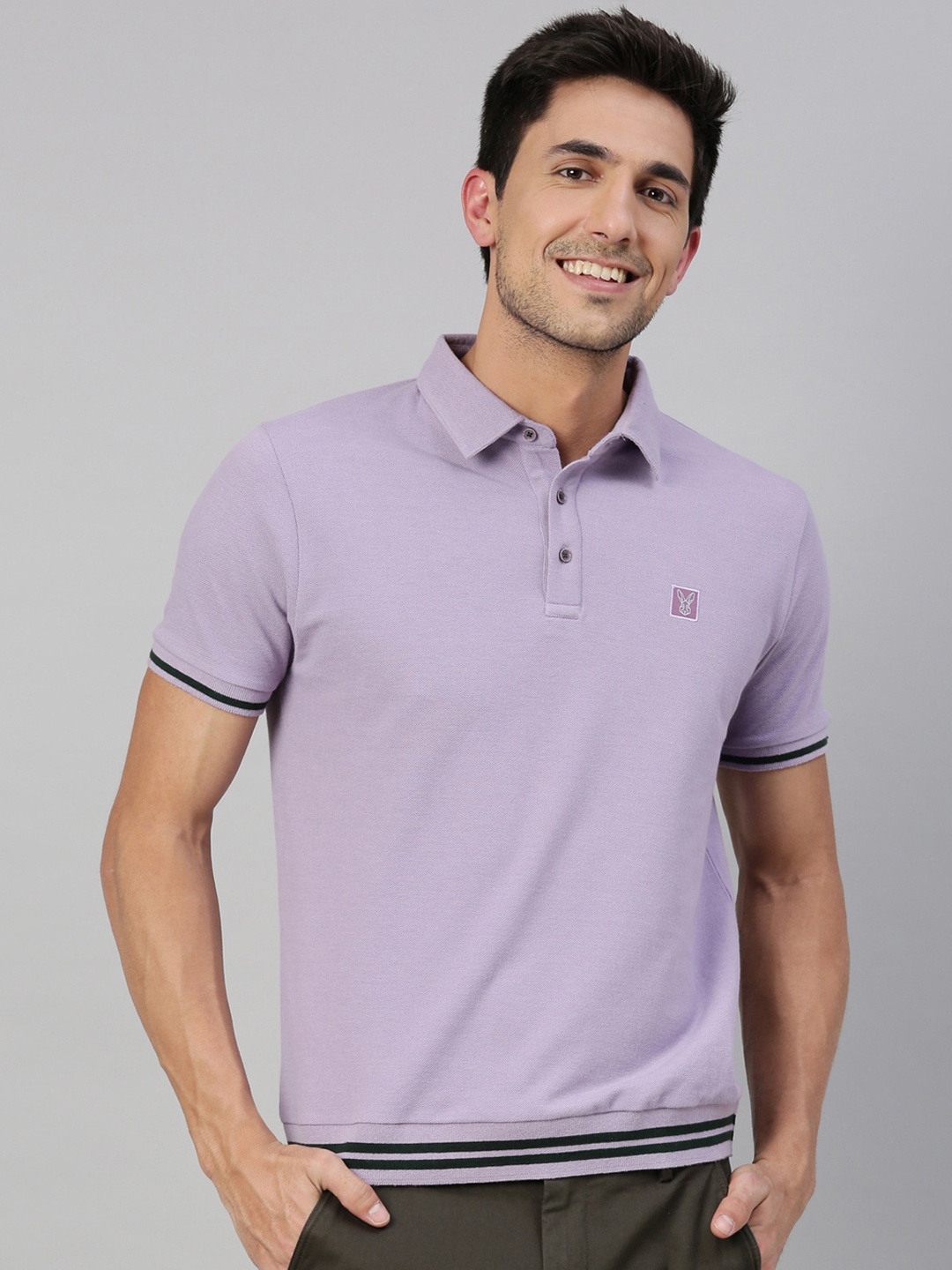 RARE RABBIT Men Lavender Solid Polo Collar T-shirt