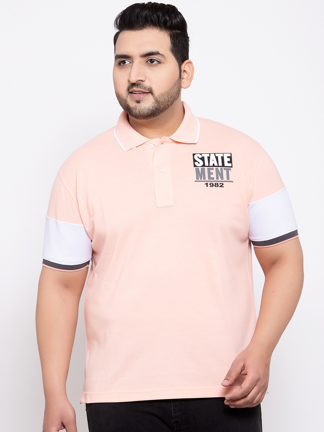plusS Men Pink Printed Polo Collar T-shirt