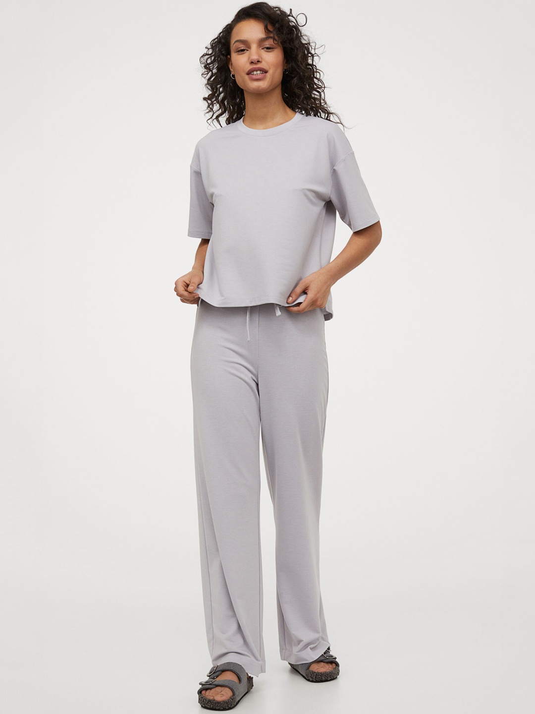 H&M Women Grey Pyjama T-shirt & Bottoms