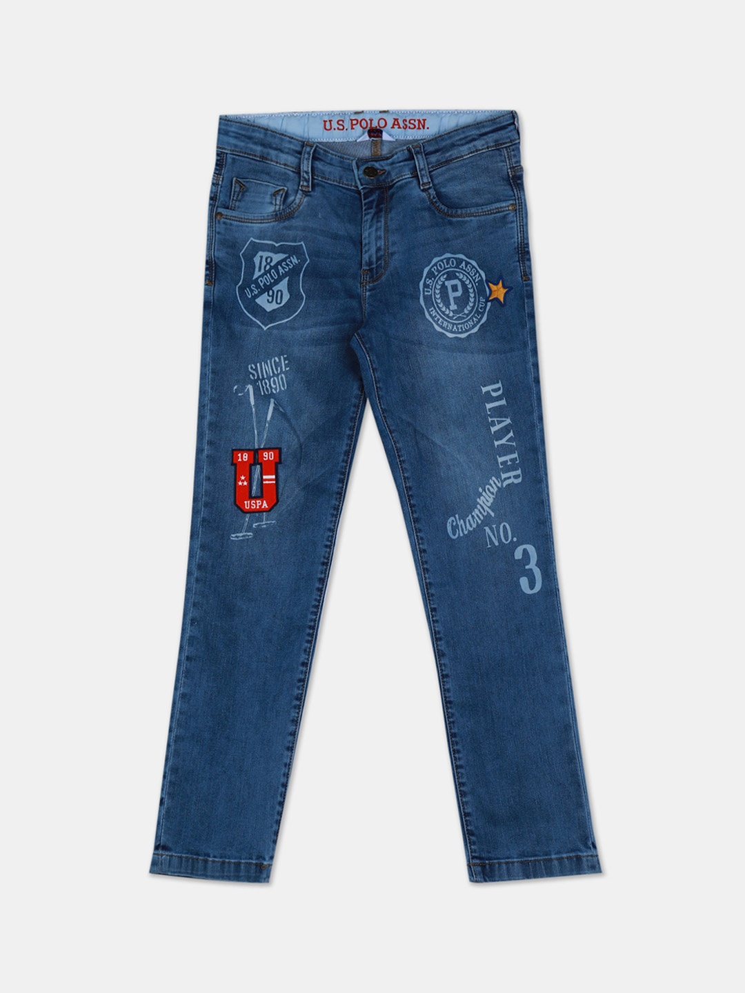 U.S. Polo Assn. Kids Boys Blue Slim Fit Mid-Rise Clean Look Jeans
